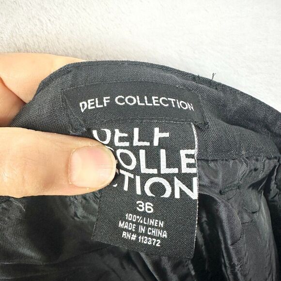 Delf Collection Linen Trouser Pants Size 36x28.5 Black Lined Pleat Front - Picture 6 of 6